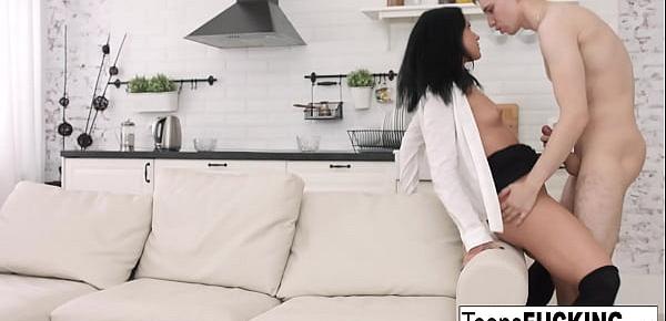  Black-haired beauty Jessica gets pounded on the couch